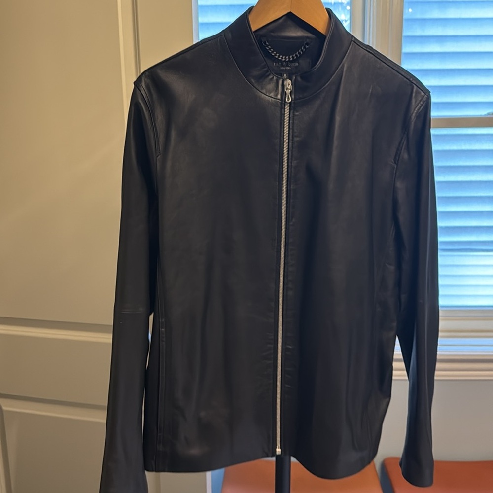 rag & bone Black Leather Bomber Jacket - Picture 4 of 7
